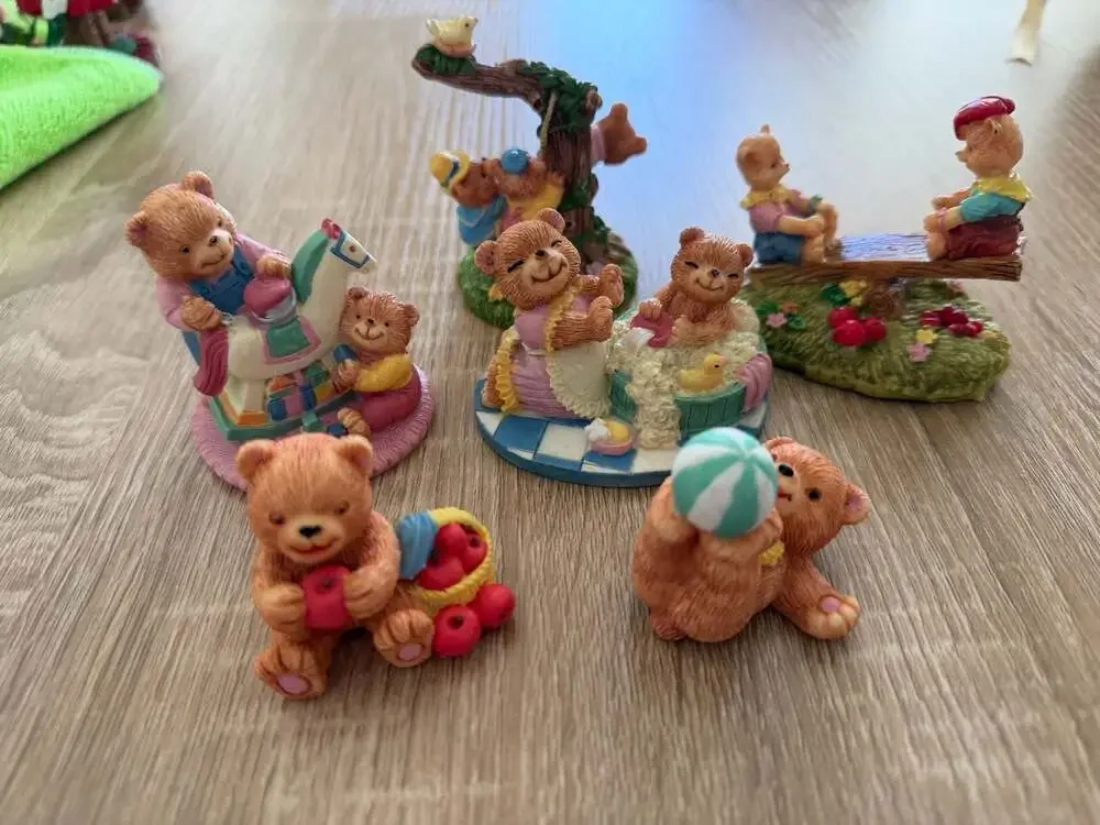 Vintage Miniature Teddy Bear Figurines Collection - Set of 6 Resin Statues